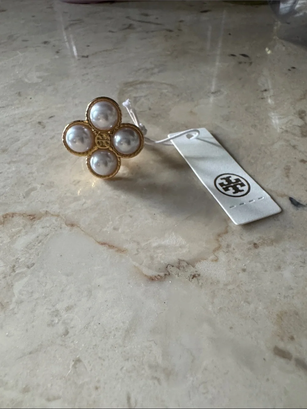 Tory Burch • Clover Flower Pearl Ring NEW $128